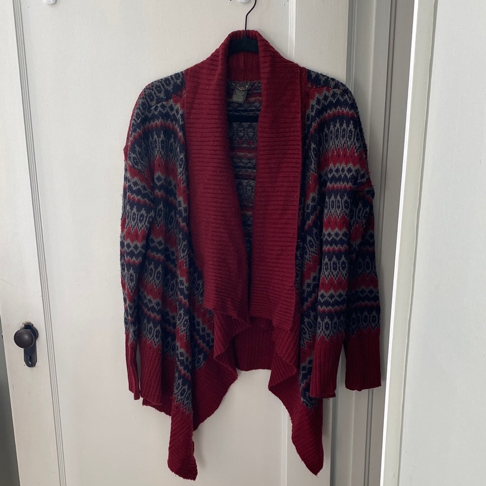 Dex Red and Navy Patterned Women's Open Cardigan